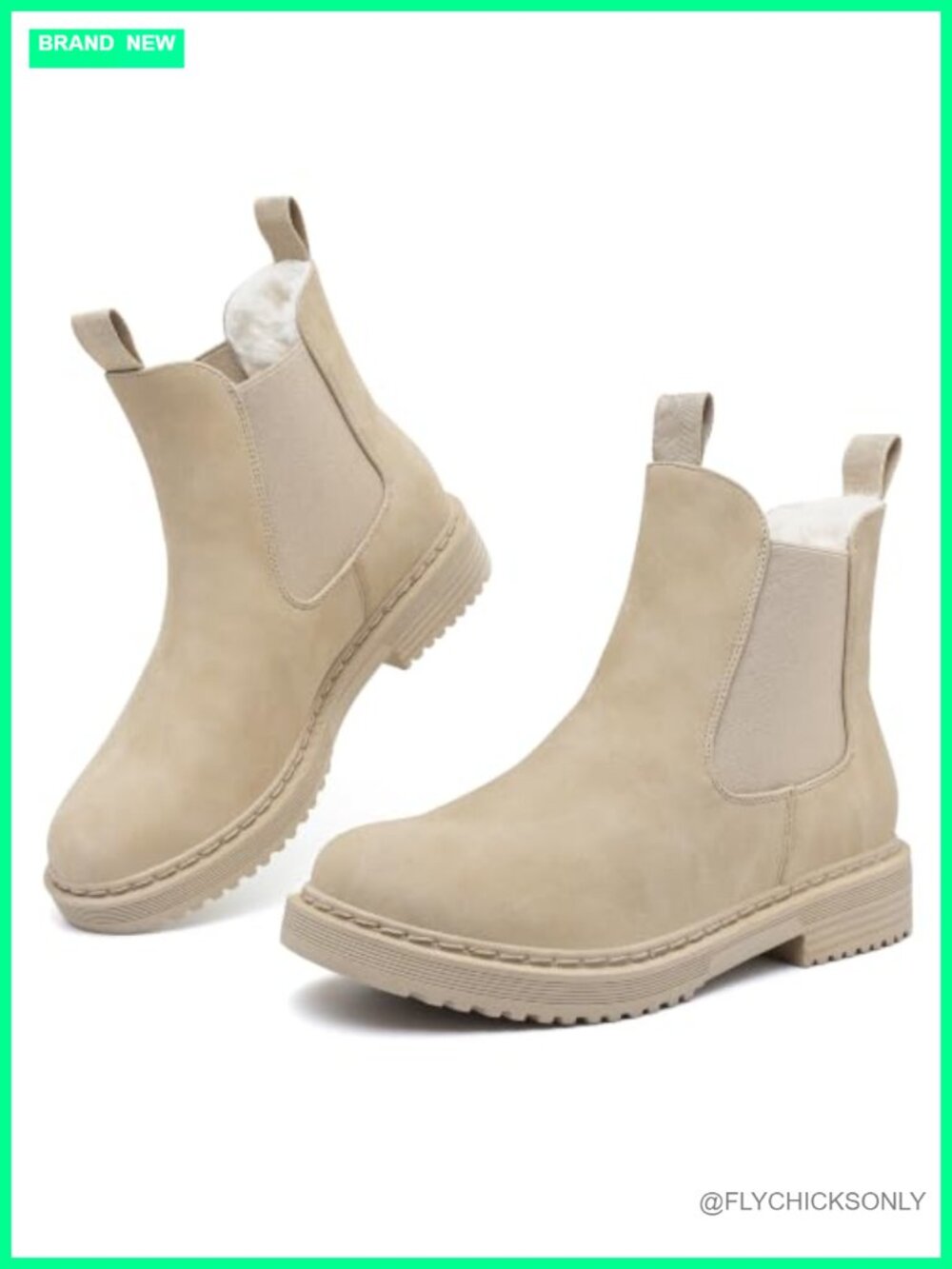 Womens Winter Chelsea Boots Warm Faux Fur Lined Chunky Lug Ankle Booties